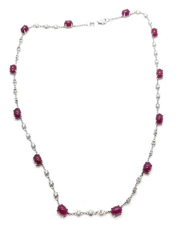 18K White Gold Diamond and Ruby Necklace